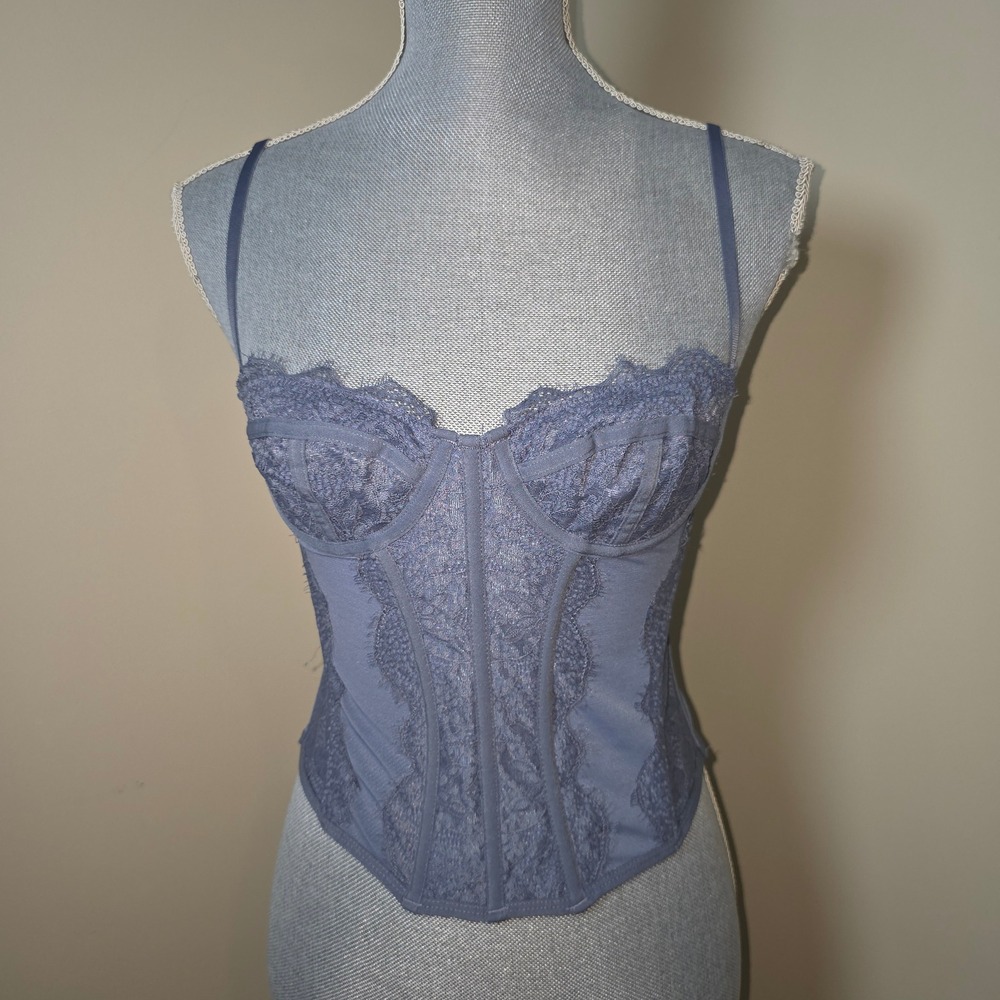 Out From Under Corset Top Blue Lace Adjustable Straps Bustier Women's M - Picture 1 of 4